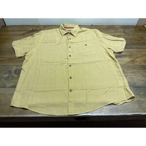 32 Bar Blues Mens Yellow Short Sleeve Button Up Shirt Pocket Beach Preppy XL